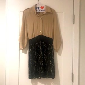 Work dress- beige silk top with black lace bottom